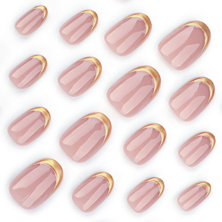 Artful Gel Nail Art with Elegant Gold Tip Bowlift