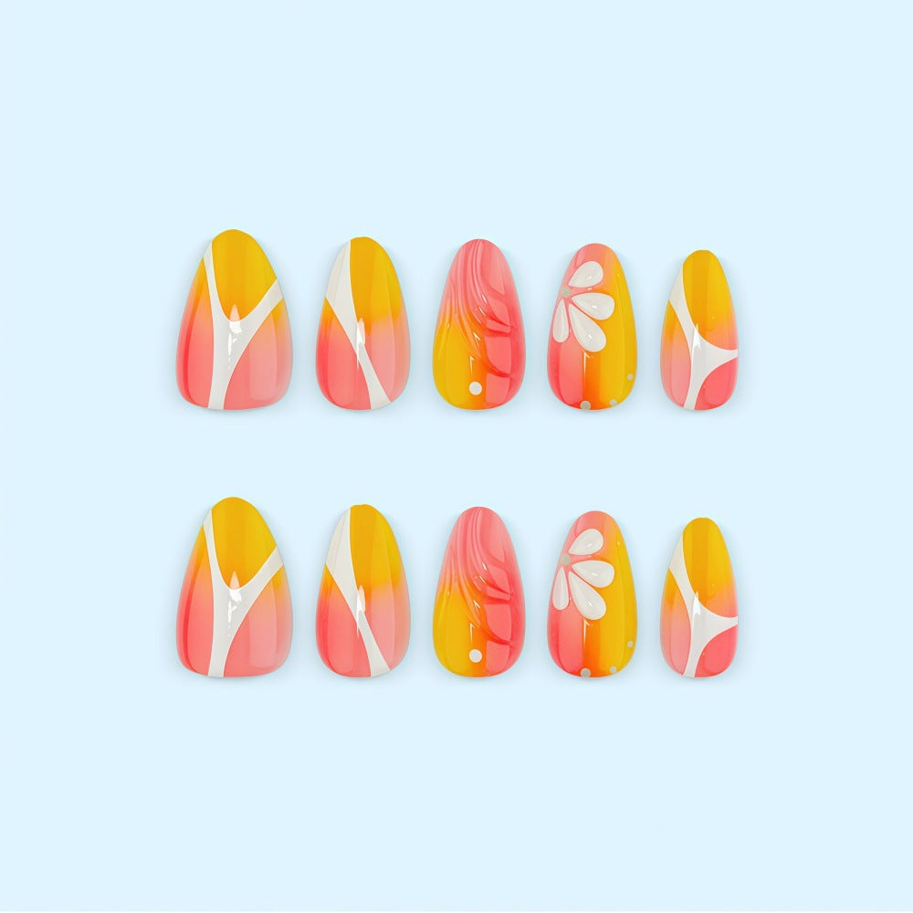 Artificial nails with floral design and elegant color gradients Bowlift