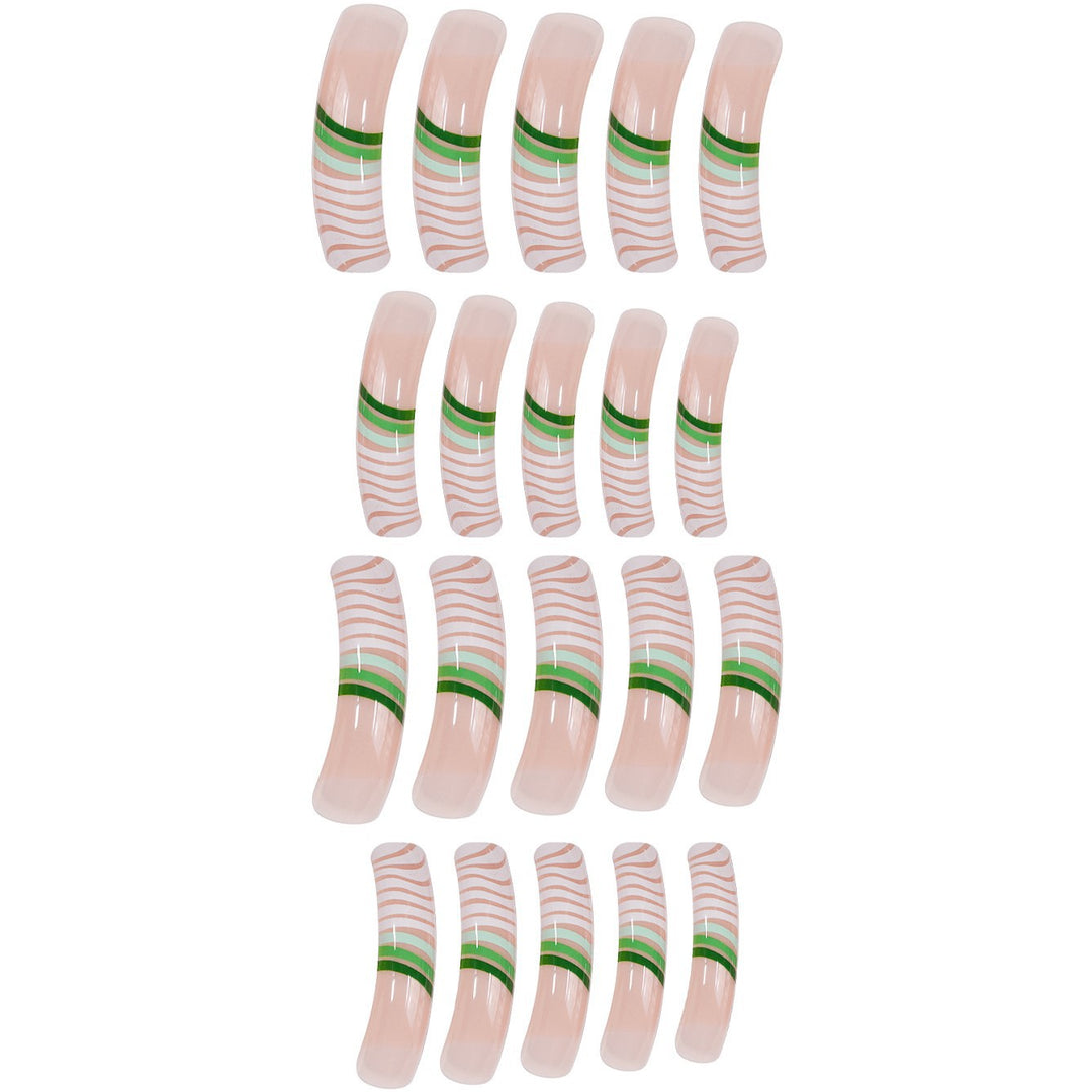 Artistic Long Press-On Nail Set with Unique Striped Design Bowlift