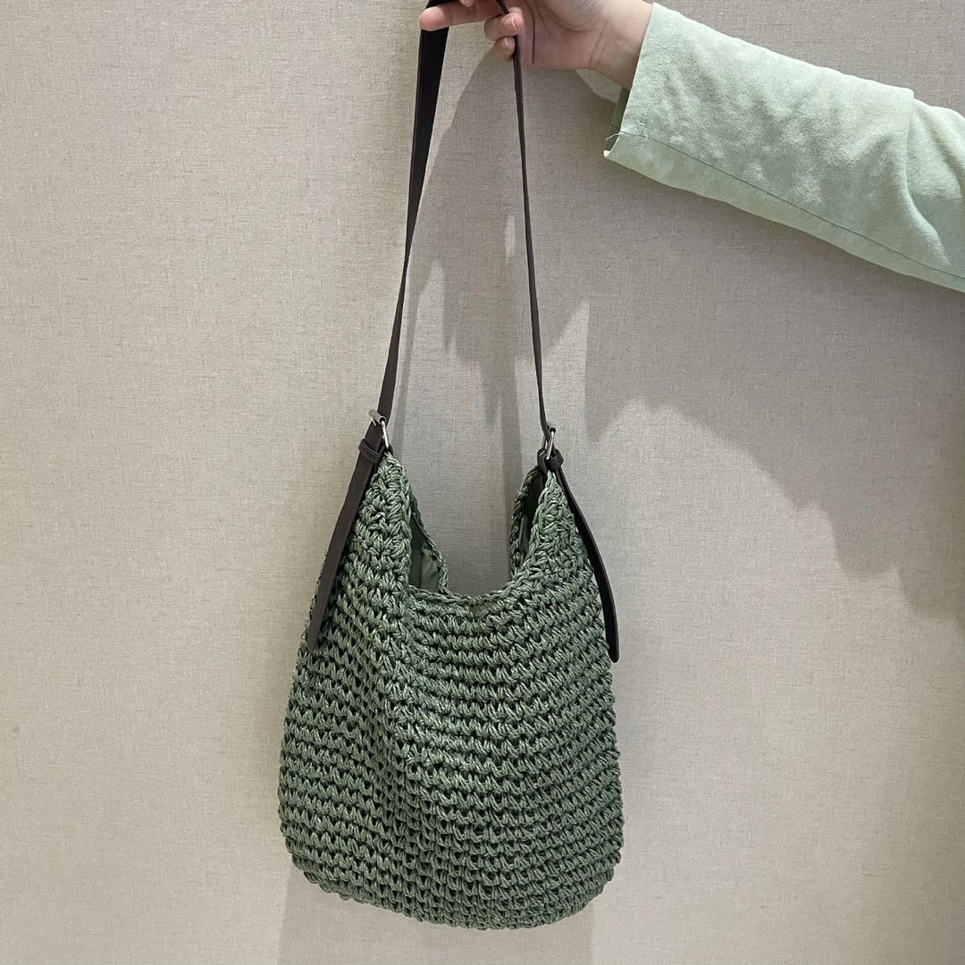 Handcrafted macrame shoulder bag with leather straps Bowlift