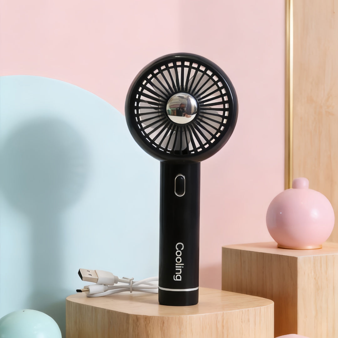 Ladies portable USB hand fan with ergonomic grip and variable speed control Bowlift