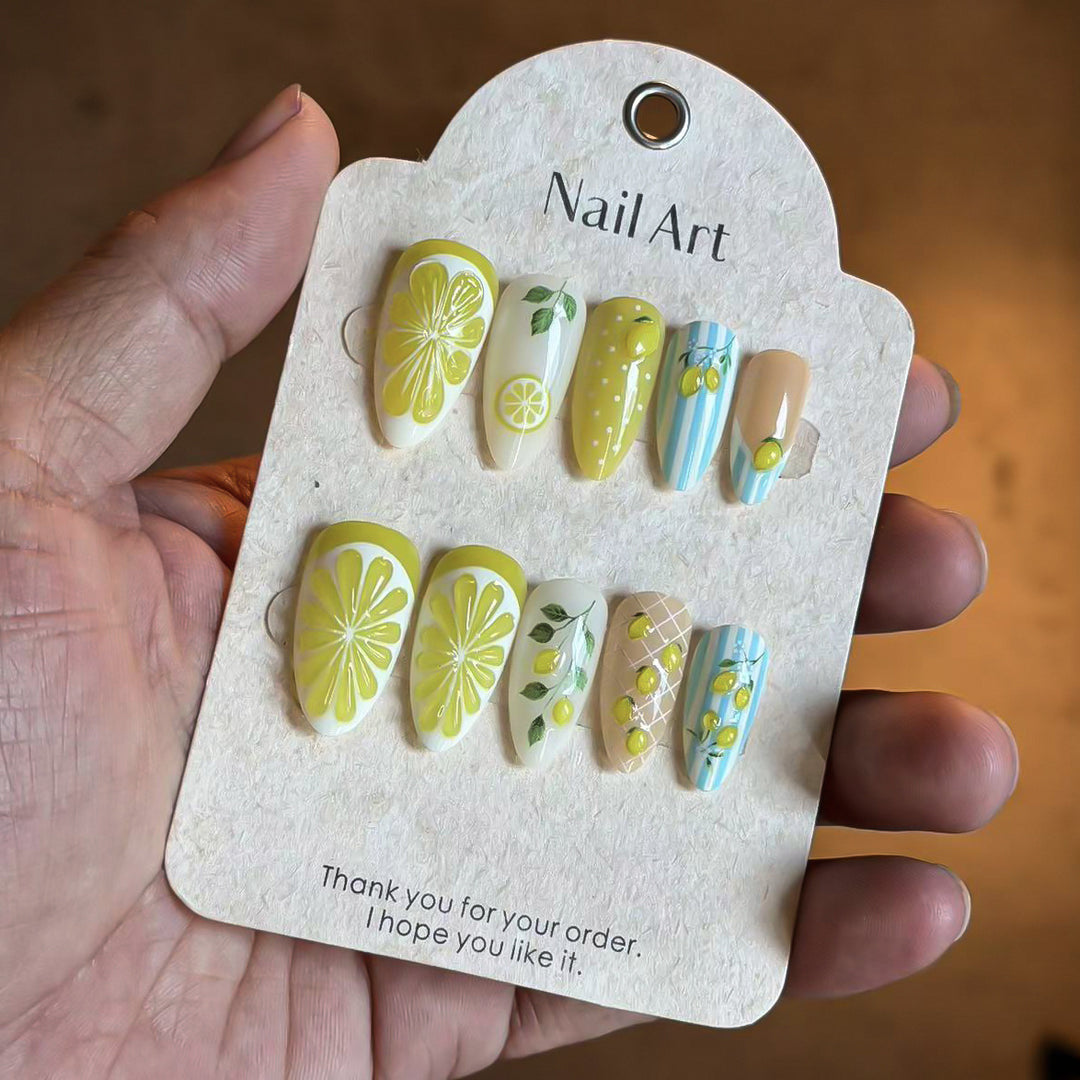 Fruity Lemon-Themed Press-On Nail Art Set Bowlift