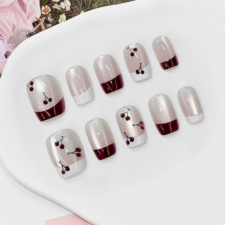 Artistic nail tips with cherry design Bowlift
