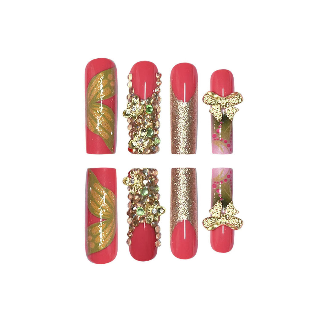 Artistic Floral Press-On Nail Set Bowlift