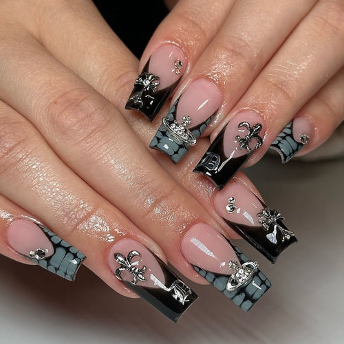 Artistic Nail Extensions with Decorative Design Bowlift