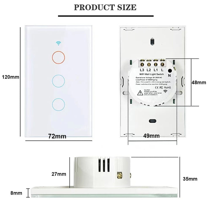 WiFi Touch Wall Switch Single Gang Crystal Glass Panel Smart Light Control Bowlift