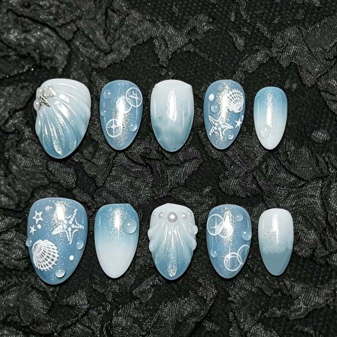 Artistic Ocean-Inspired Press-On Nail Set Bowlift