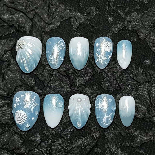 Artistic Ocean-Inspired Press-On Nail Set Bowlift