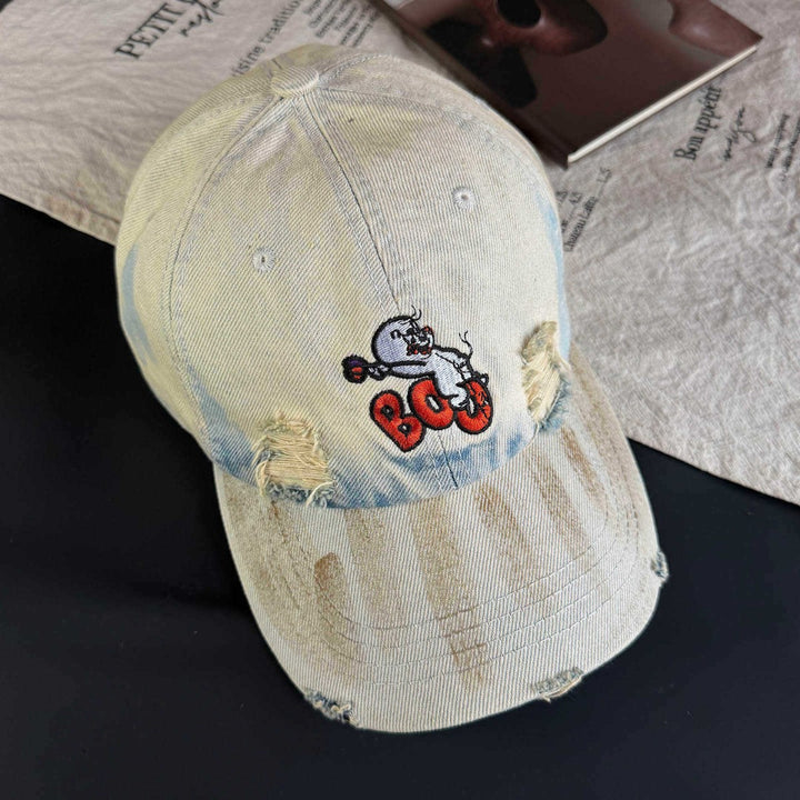 Women's Vintage-Inspired Distressed Embroidered Cap Bowlift