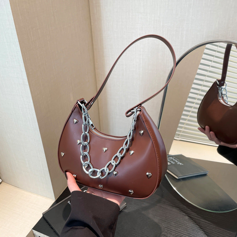 Chic Heart-Embellished Shoulder Bag Bowlift