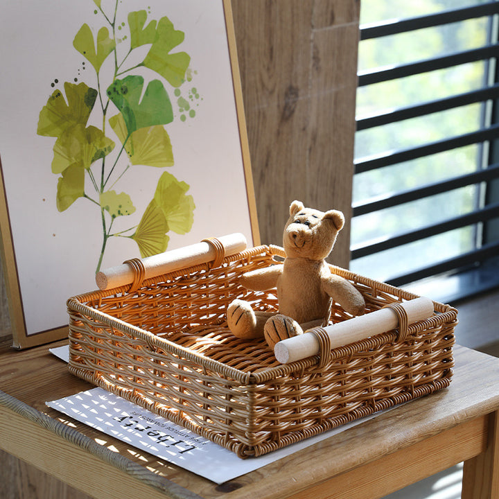Unisex Practical Storage Basket with Wooden Handles Bowlift
