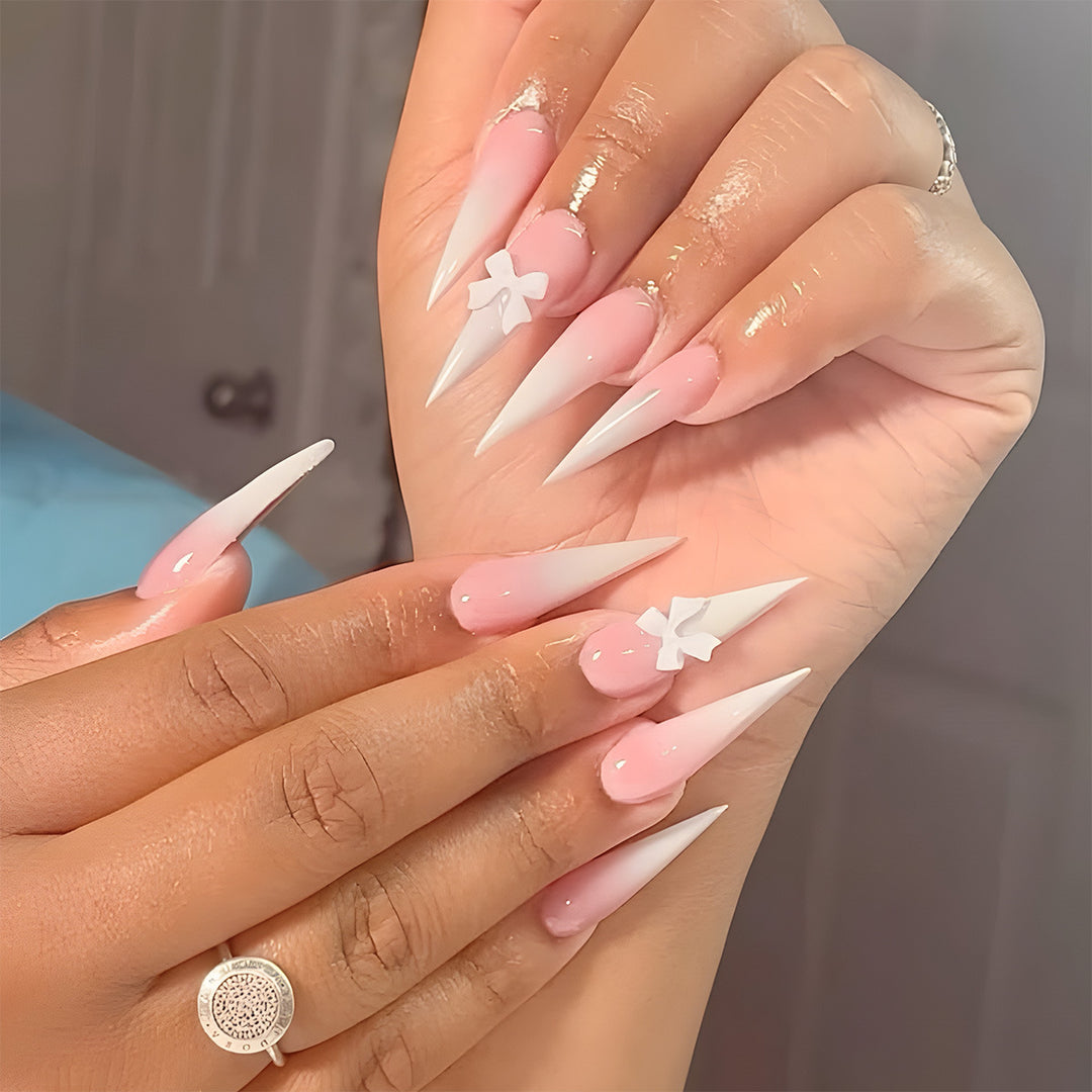 Premium Stiletto Press-On Nails with Unique Bow Decoration Bowlift