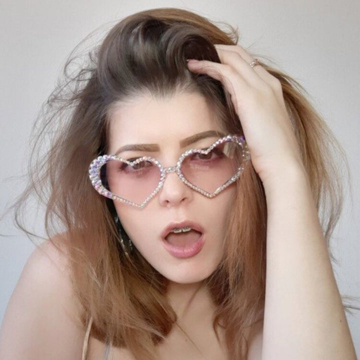 Women's Heart-Shaped Sunglasses with Rhinestone-Embellished Frame Bowlift
