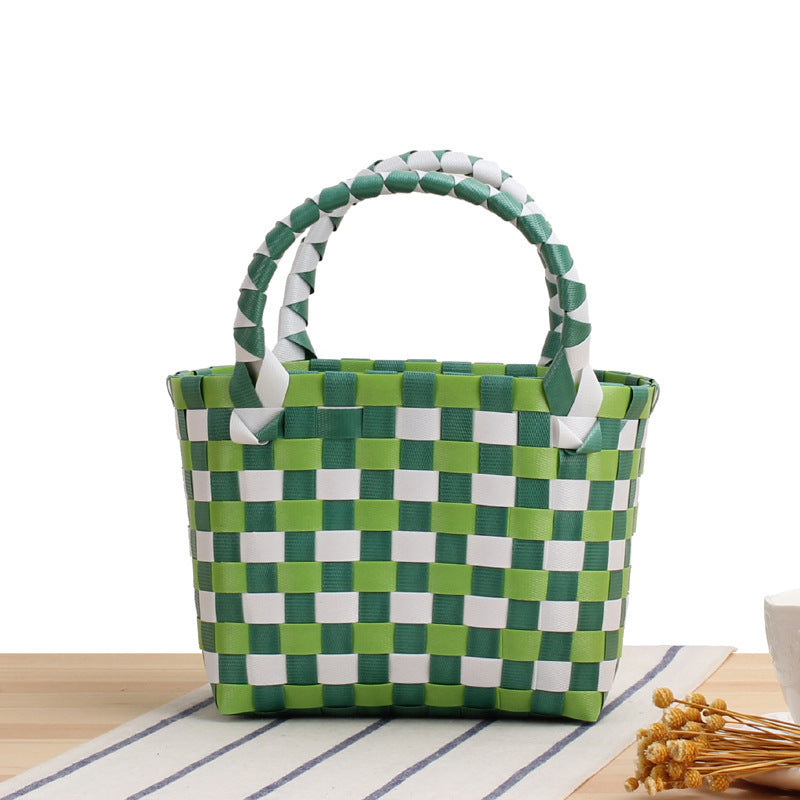 Handcrafted Tote Bag in Modern Check Pattern Bowlift
