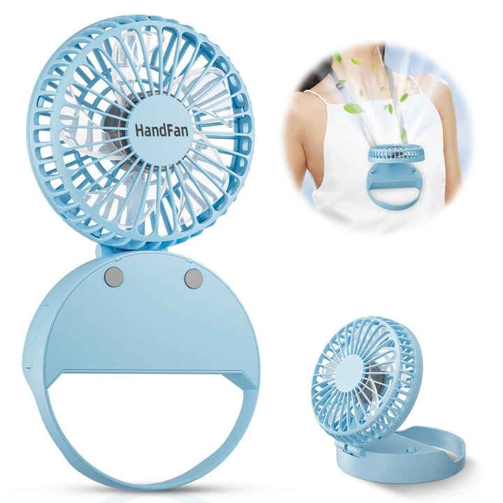 Unisex one size compact foldable rechargeable USB personal fan with adjustable tilt head and lanyard Bowlift