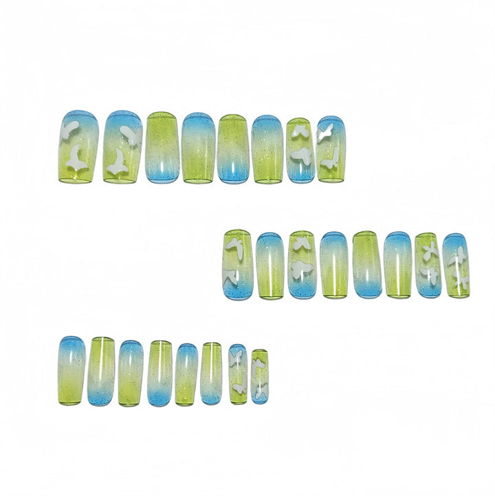 Artificial nails in summer style with butterfly design Bowlift