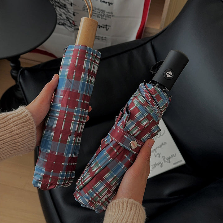Women's Folding Umbrella in Modern Check Pattern Bowlift