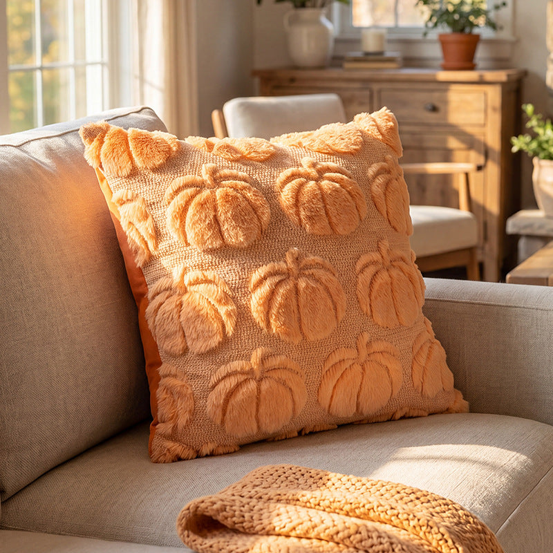 Plush Pumpkin Motif Decorative Throw Pillow