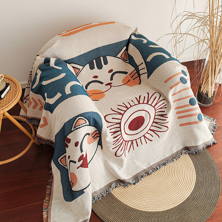 Waffle Weave Cotton-Linen Fringe Sofa Throw Blanket Bowlift