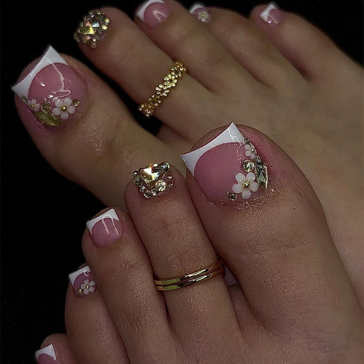 Decorative Floral Press-On Nail Art Set with 3D Flower Accents Bowlift