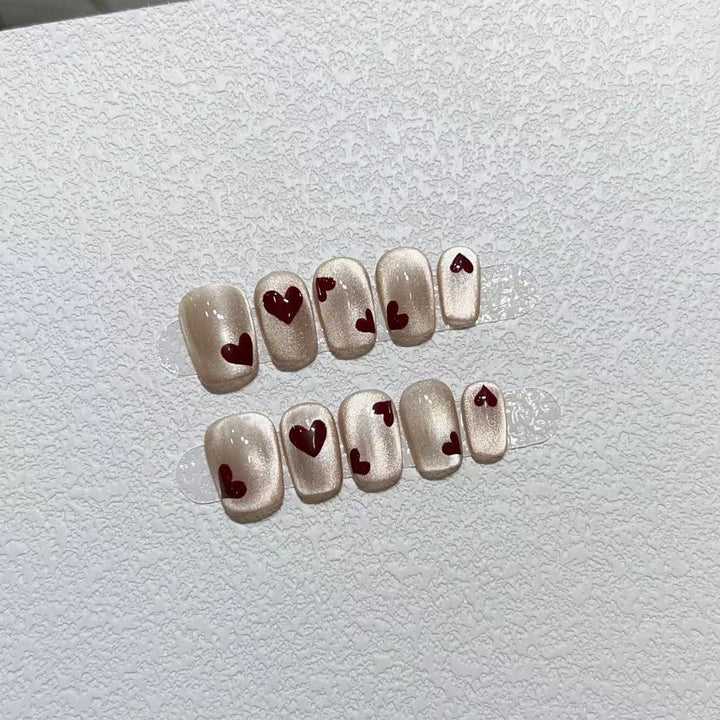 Heart-Patterned Press-On Nail Art Set Bowlift