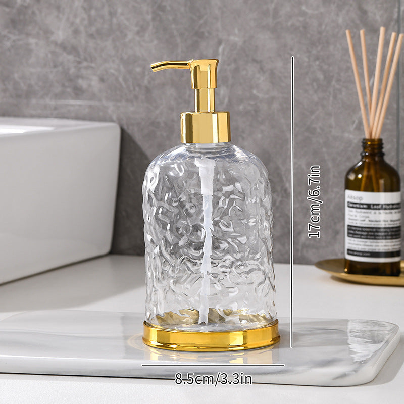 Ribbed Glass Soap Dispenser with Gold Pump Refillable Lotion Bottle Bowlift