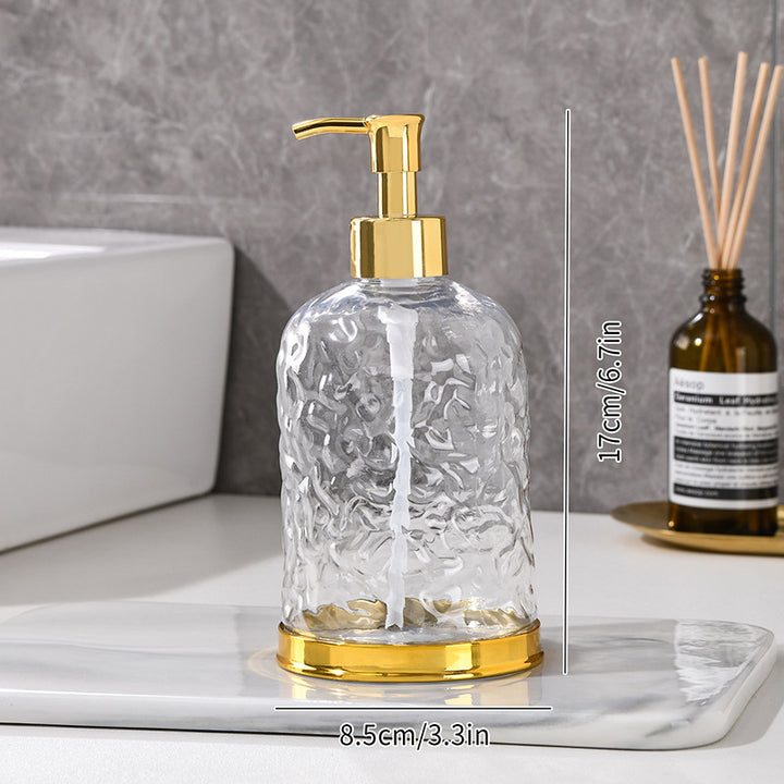 Ribbed Glass Soap Dispenser with Gold Pump Refillable Lotion Bottle Bowlift