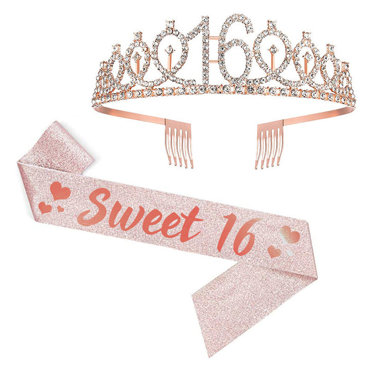 Girl Glittering Birthday Crown and Sash Set Bowlift