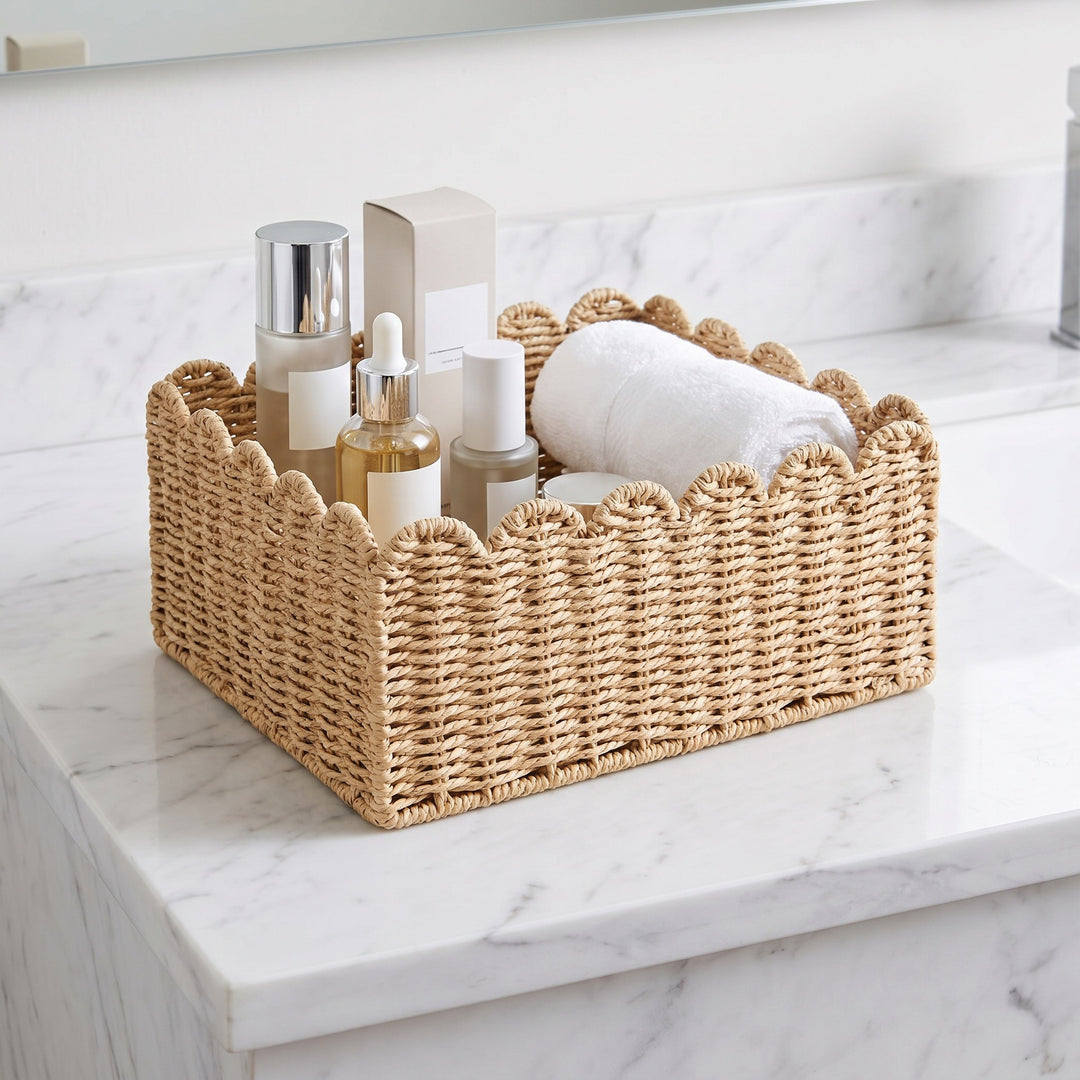 Scalloped Woven Storage Basket Bowlift