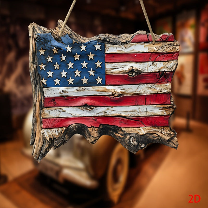 Unisex rustic wooden wall decoration in USA flag design made from handcrafted driftwood Bowlift