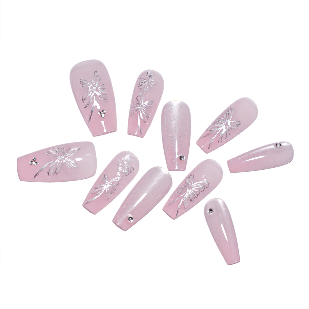Artistic press-on nails with butterfly design Bowlift
