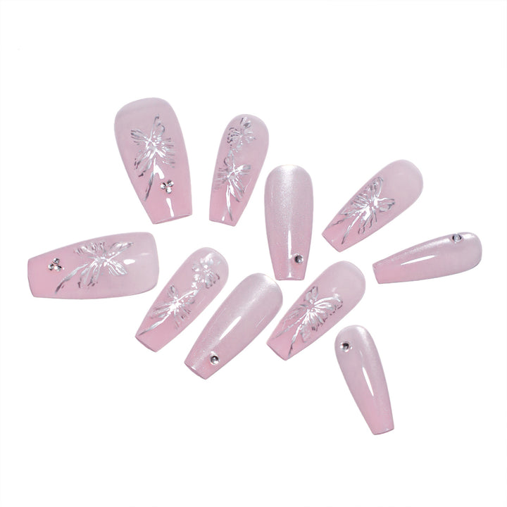 Artistic press-on nails with butterfly design Bowlift