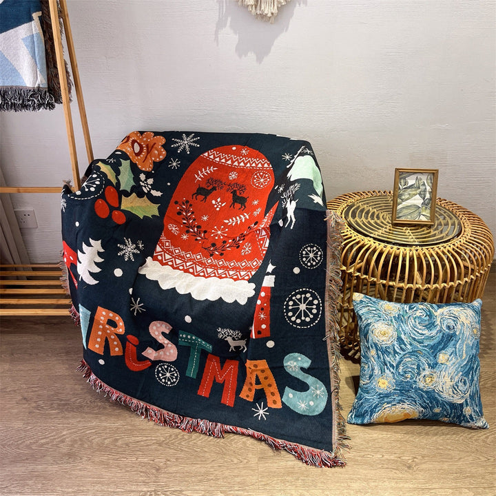 Festive Holiday-Themed Woven Throw Blanket