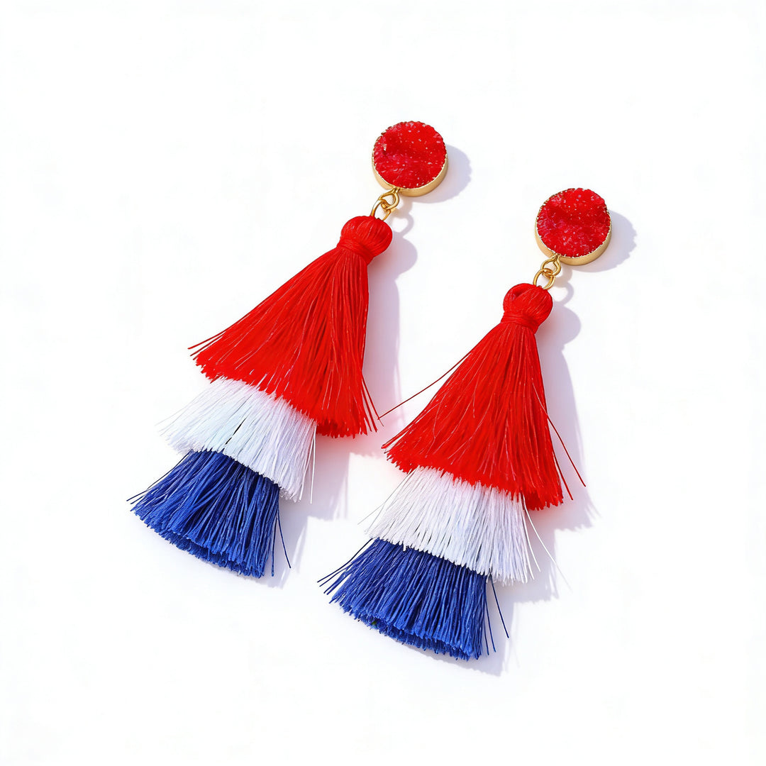 Women's multi-layer tassel earrings with tiered fringes and nickel-free stud closure Bowlift