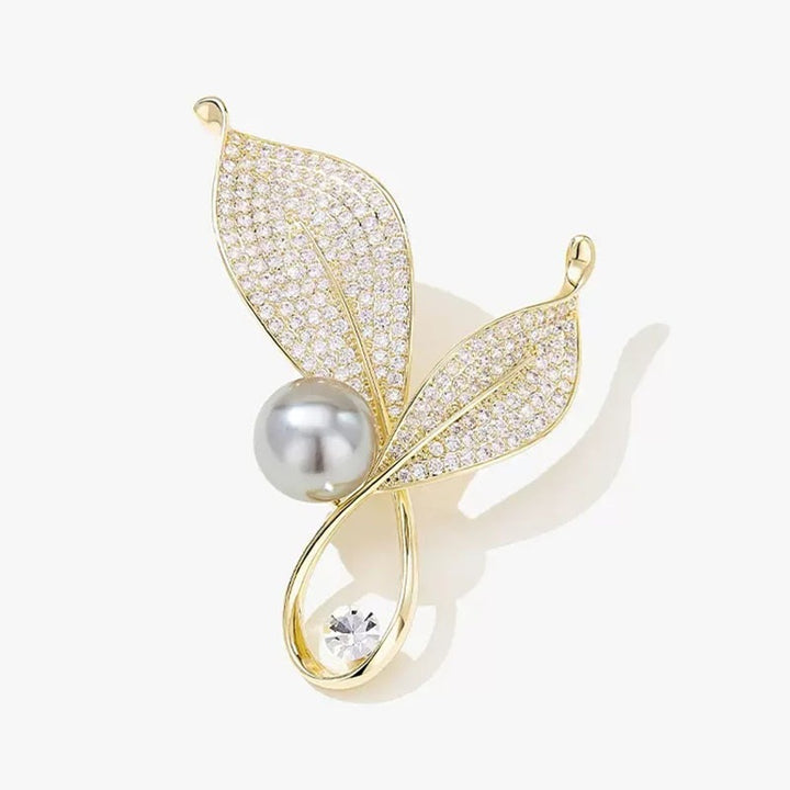 Elegant and Glamorous Brooch with Pearls and Crystals Bowlift