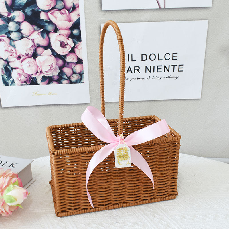 Chic Woven Handbag with Pearl Accent Bowlift