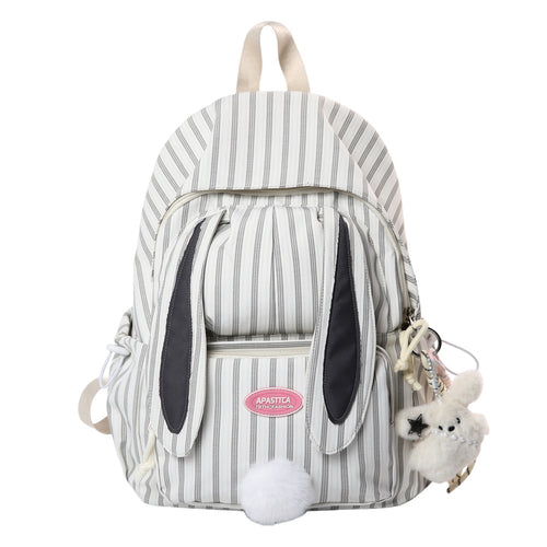 Cute Bunny Ears Striped School Backpack Bowlift