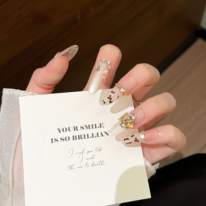 Artistic Gem-Accented Press-On Nail Extensions Bowlift