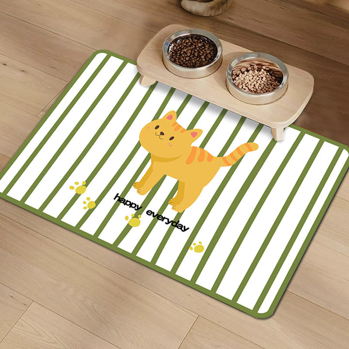 Non-Slip Waterproof Pet Feeding Mat with Raised Edge and Cat Silhouette Bowlift