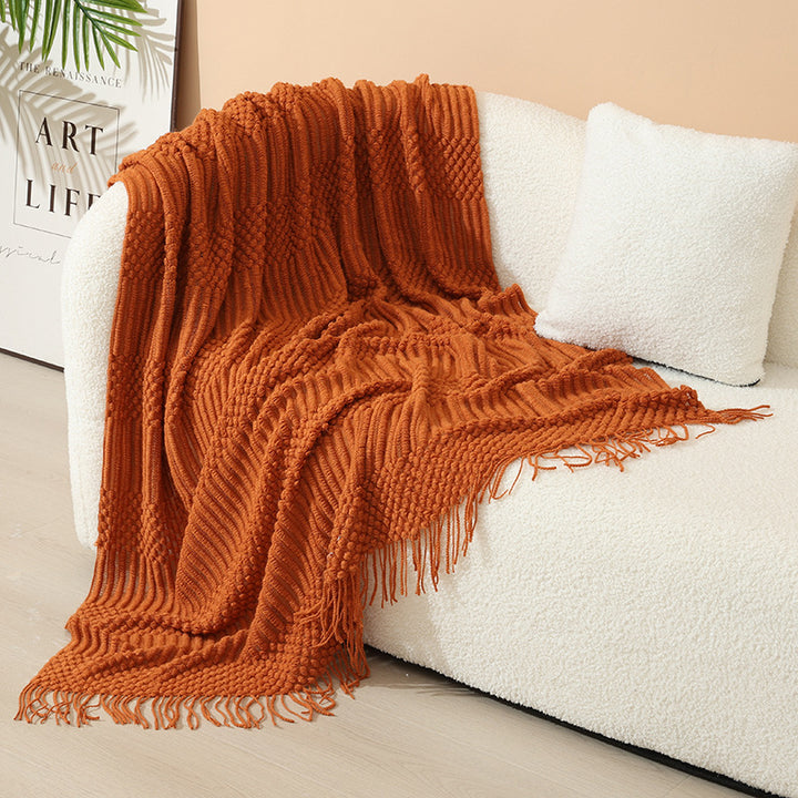 Women's stylish living room throw blanket with fringe pattern Bowlift