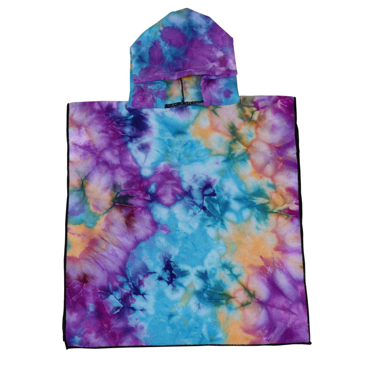 Women's Fleece Poncho with Hood and Colorful Tie-Dye Design Bowlift