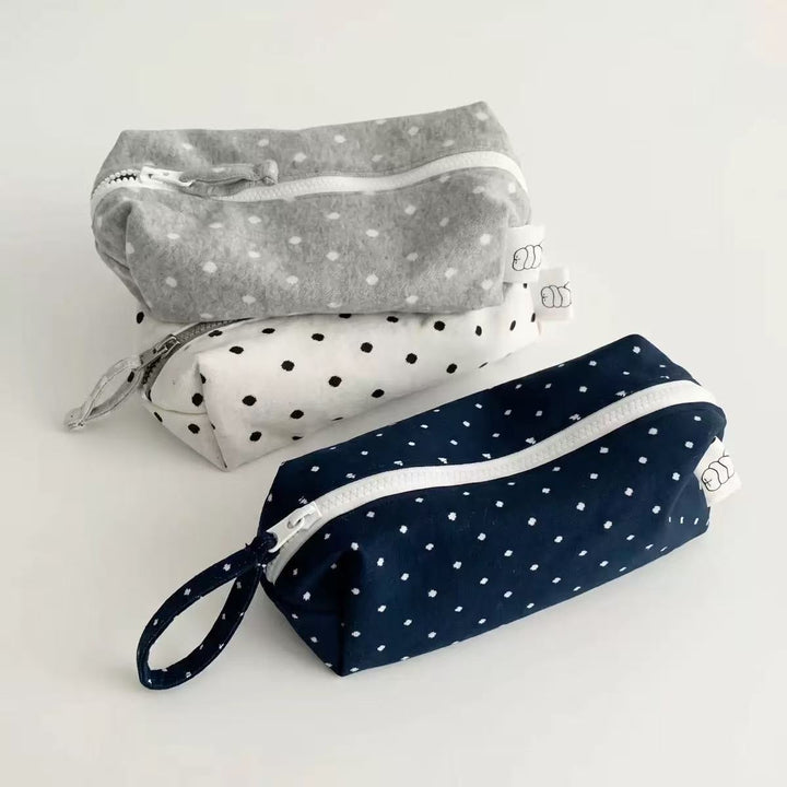 Cotton Polka Dot Zip Organizer Pencil Pouch Bowlift
