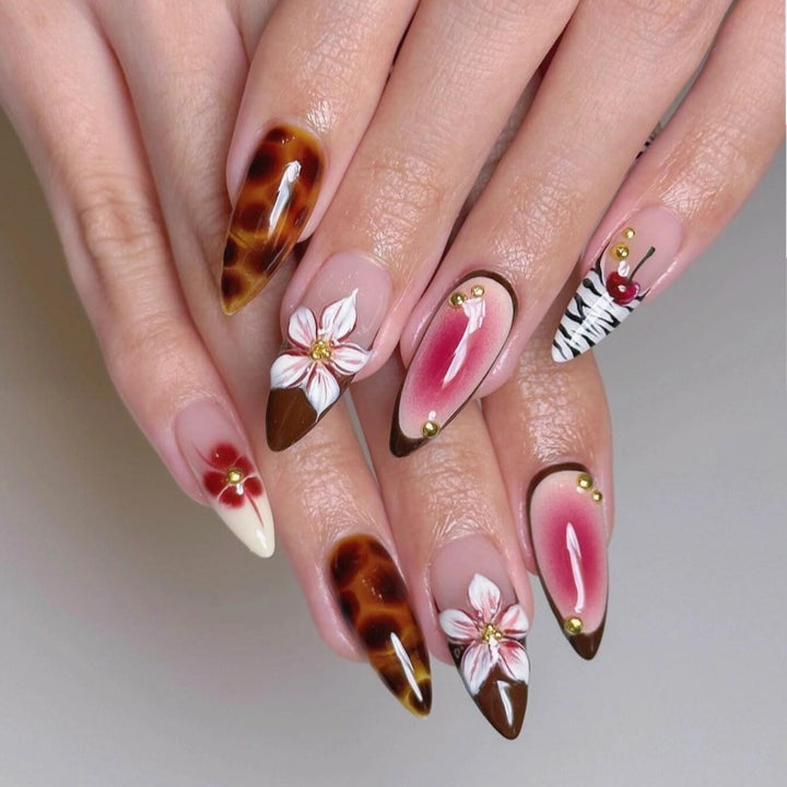 Decorative Floral Press-On Nail Set Bowlift 1787294384