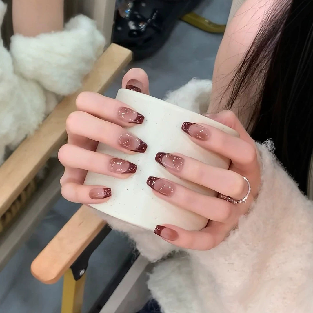 Glossy Ombre French Tip Press-On Nails Bowlift