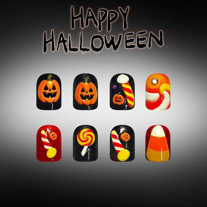 Halloween Fake Nail Set with playful pumpkin and candy motifs Bowlift