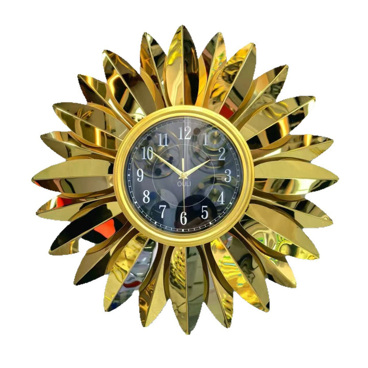 Sunburst Decorative Wall Clock with Leaf Motif Bowlift