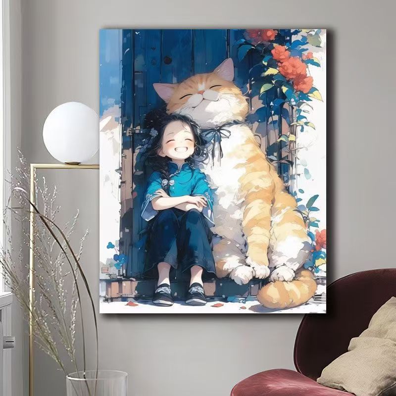 Illustrated Cat-Themed Wall Art Bowlift