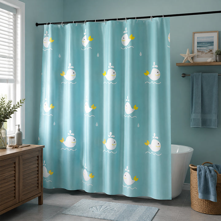 Playful Whale Theme Shower Curtain Bowlift