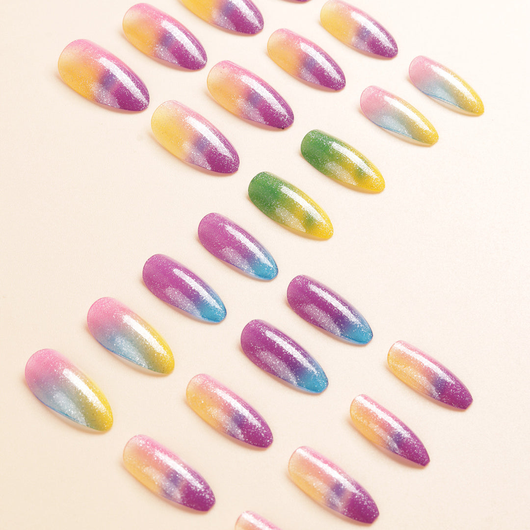 Colorful Ombre Glitter Press-On Nails Bowlift