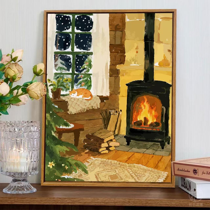 Cozy Fireplace Scene Wall Art Bowlift